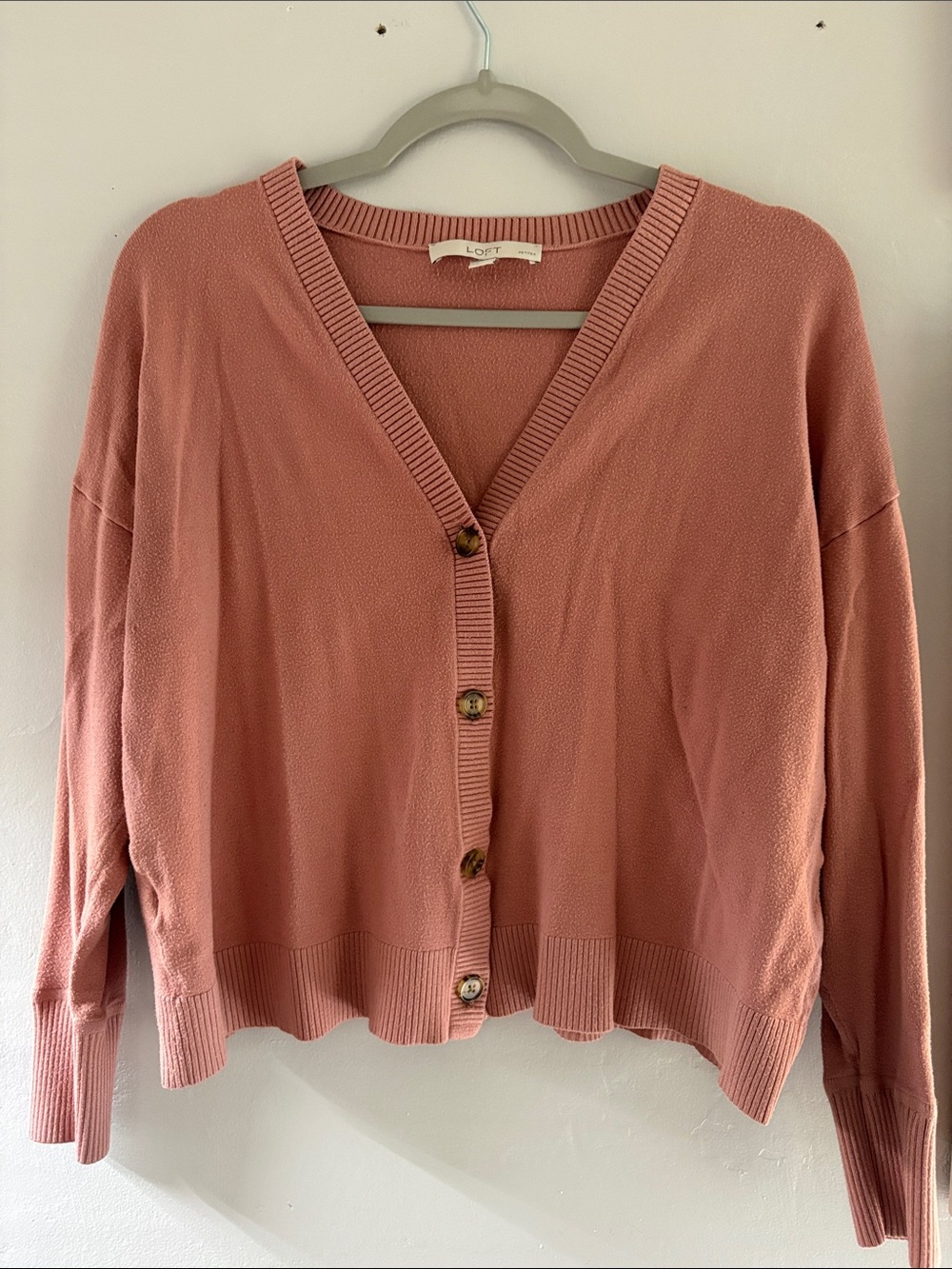 LOFT Dusty Rose Button-Front V-Neck Cardigan